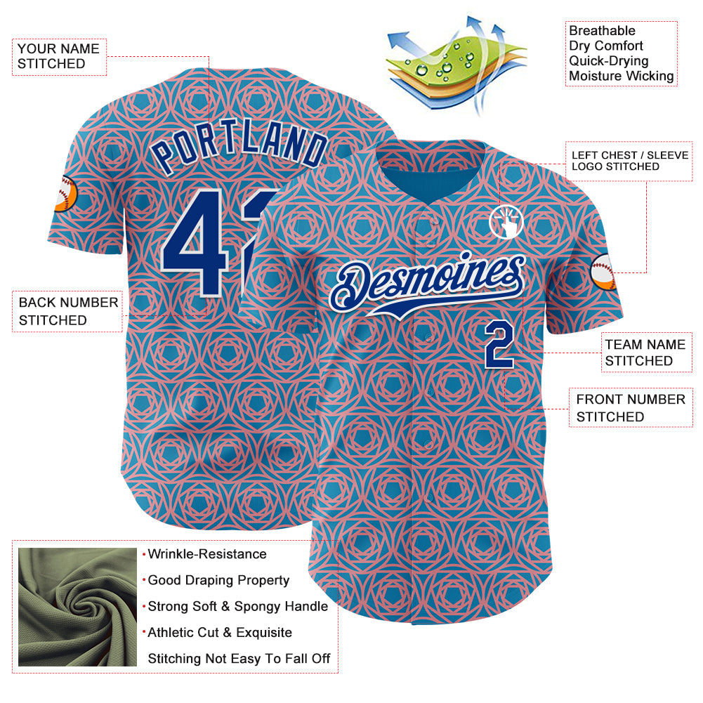 Custom Panther Blue Royal Medium Pink-White Colombia Style Authentic Baseball Jersey view 3