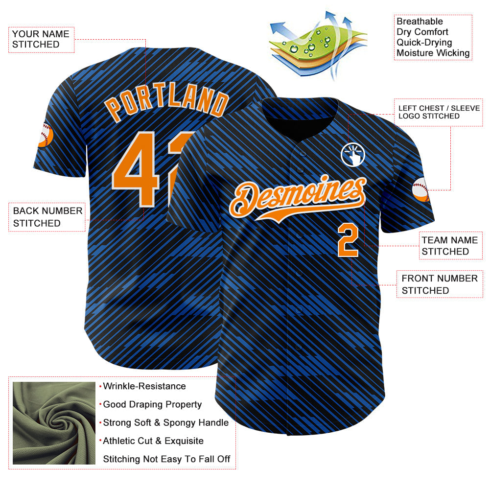 Custom Black Bay Orange Royal-White France Style Authentic Baseball Jersey view 3