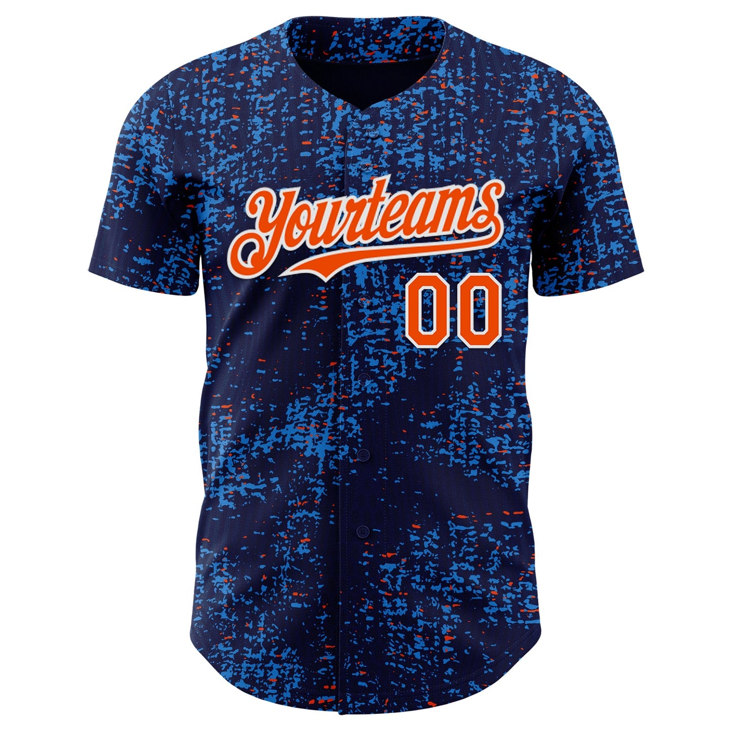 Custom Navy Orange Blue-White France Style Authentic Baseball Jersey view 2