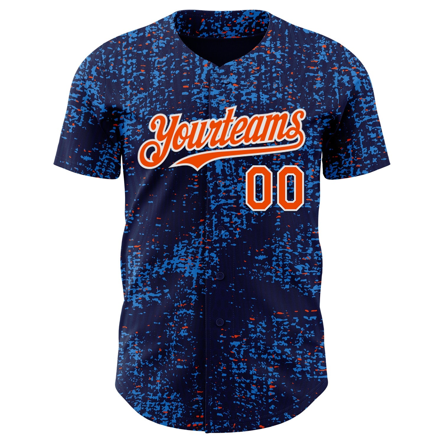Custom Navy Orange Blue-White France Style Authentic Baseball Jersey view 2