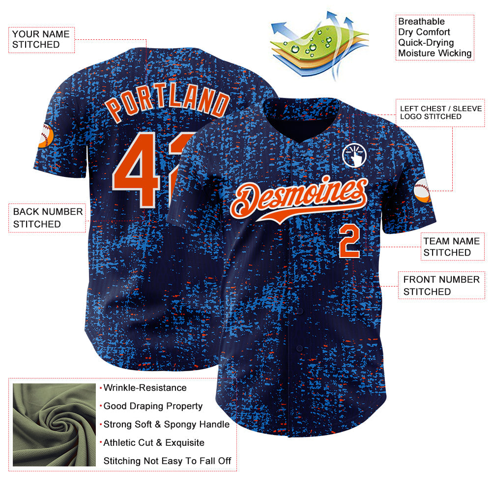 Custom Navy Orange Blue-White France Style Authentic Baseball Jersey view 3