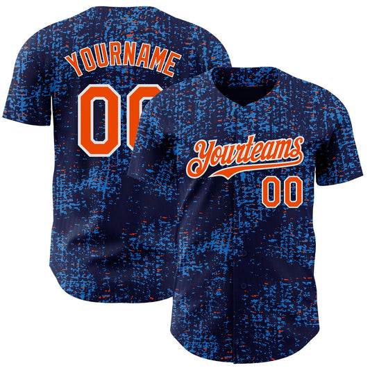 Custom Navy Orange Blue-White France Style Authentic Baseball Jersey - Main View