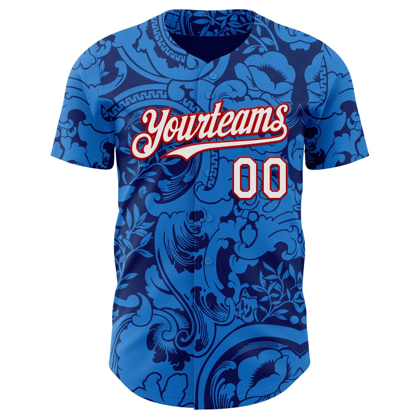 Custom Blue White-Red France Style Authentic Baseball Jersey view 2