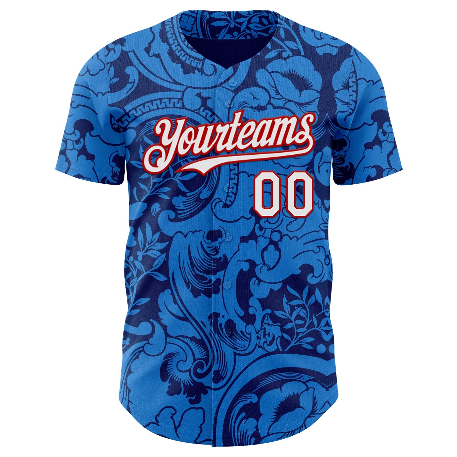 Custom Blue White-Red France Style Authentic Baseball Jersey view 2