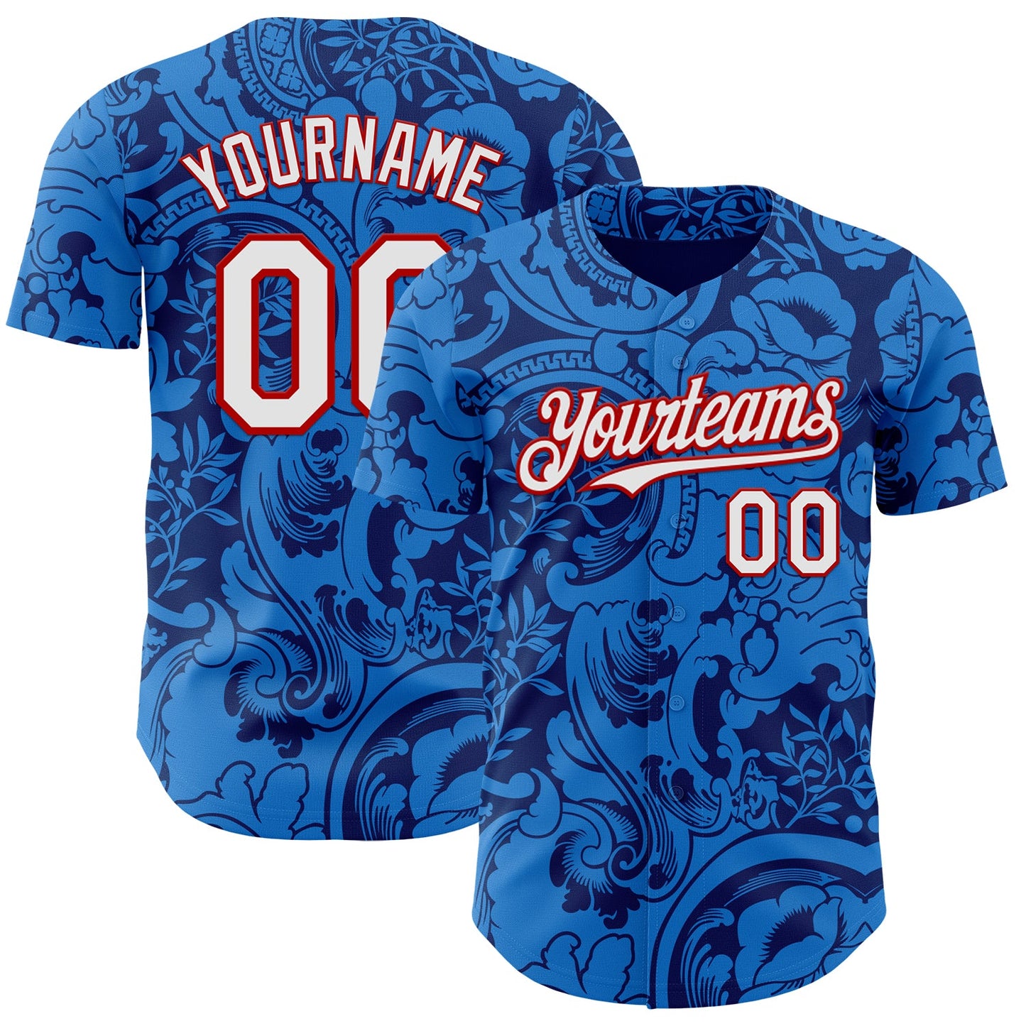 Custom Blue White-Red France Style Authentic Baseball Jersey - Main View