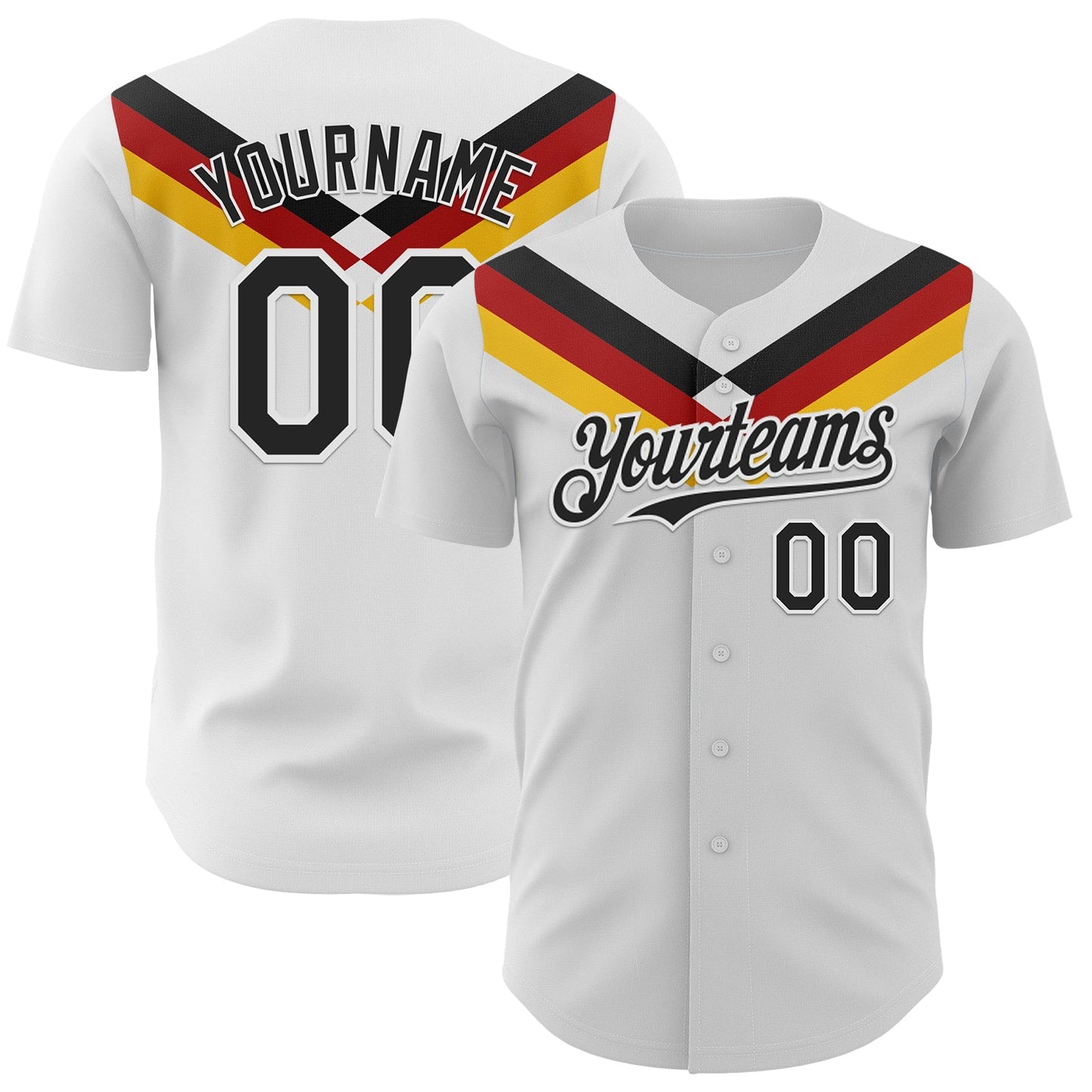 Custom White Black Red-Yellow Germany Style Authentic Baseball Jersey - Main View