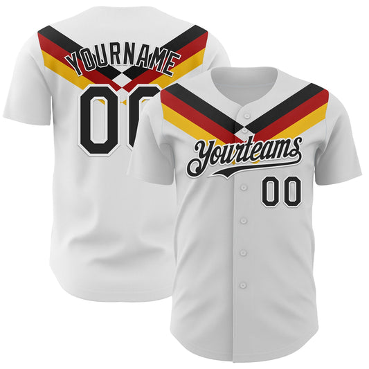 Custom White Black Red-Yellow Germany Style Authentic Baseball Jersey - Main View
