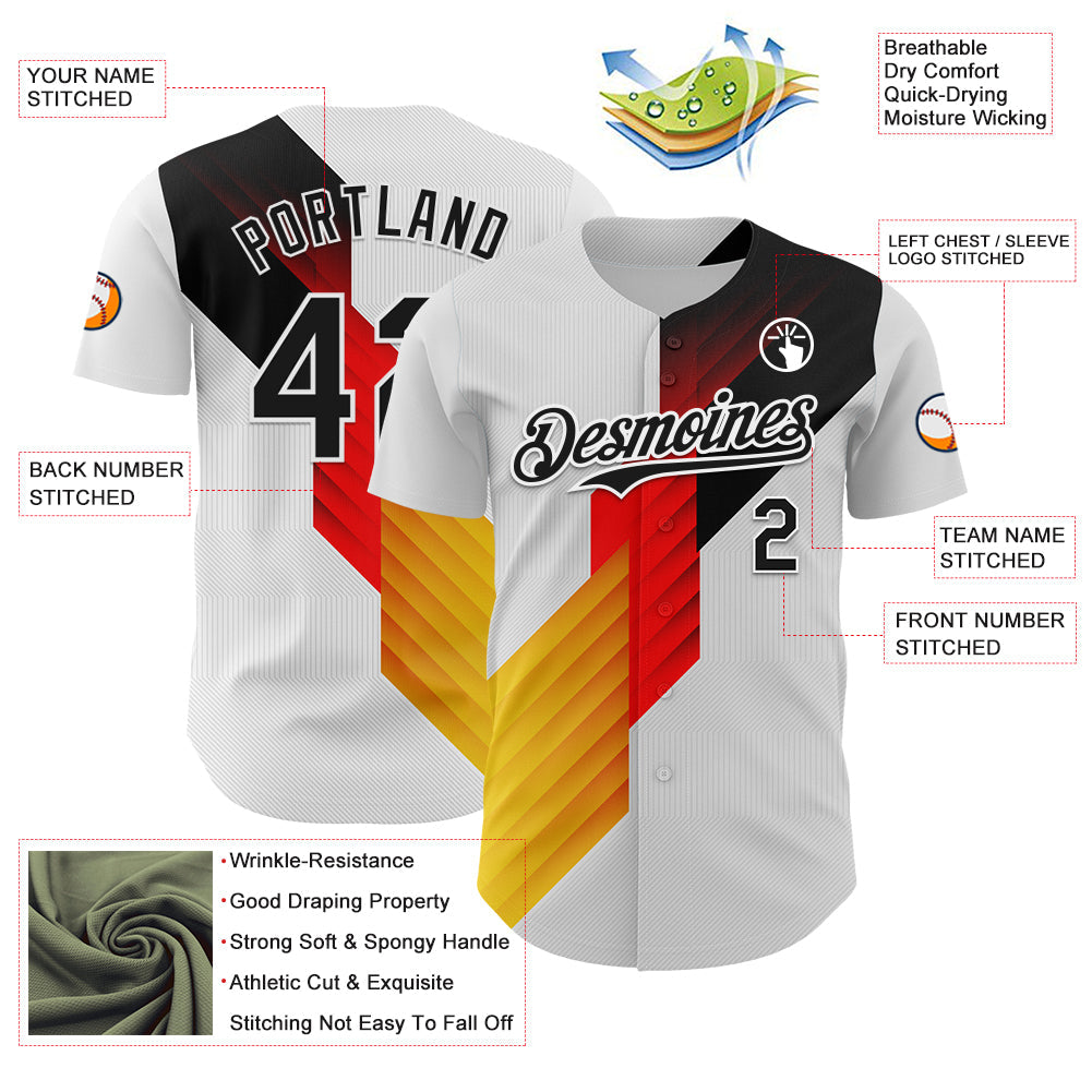 Custom White Black Red-Yellow Germany Style Authentic Baseball Jersey view 3