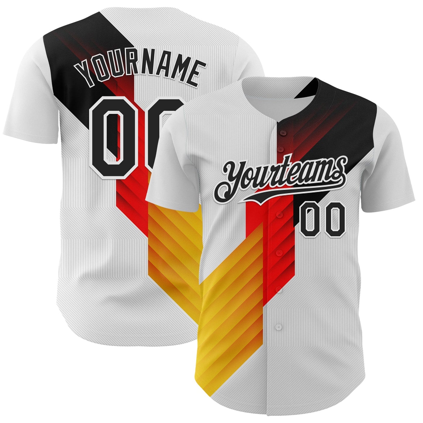 Custom White Black Red-Yellow Germany Style Authentic Baseball Jersey - Main View