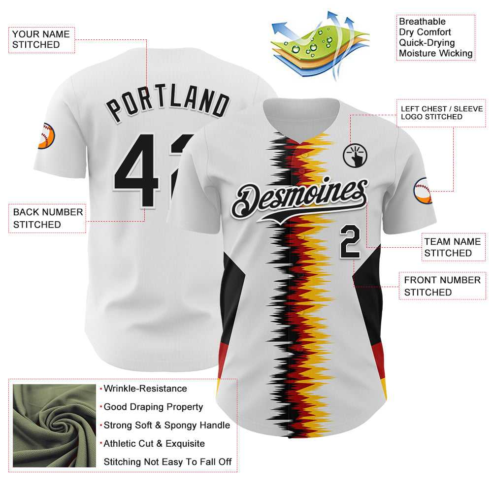 Custom White Black Red-Yellow Germany Style Authentic Baseball Jersey view 3