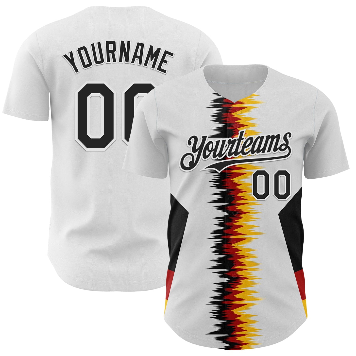 Custom White Black Red-Yellow Germany Style Authentic Baseball Jersey - Main View