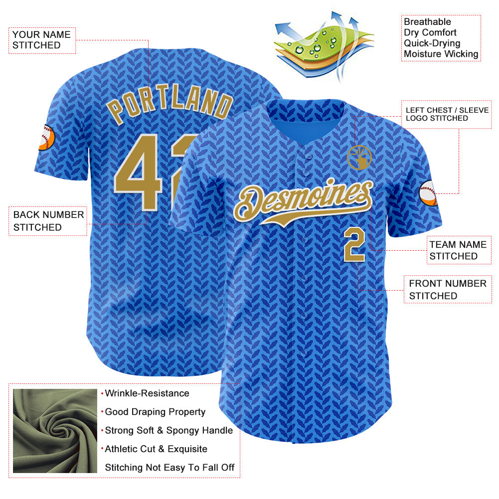Custom Blue Old Gold-White Italy Style Authentic Baseball Jersey view 3
