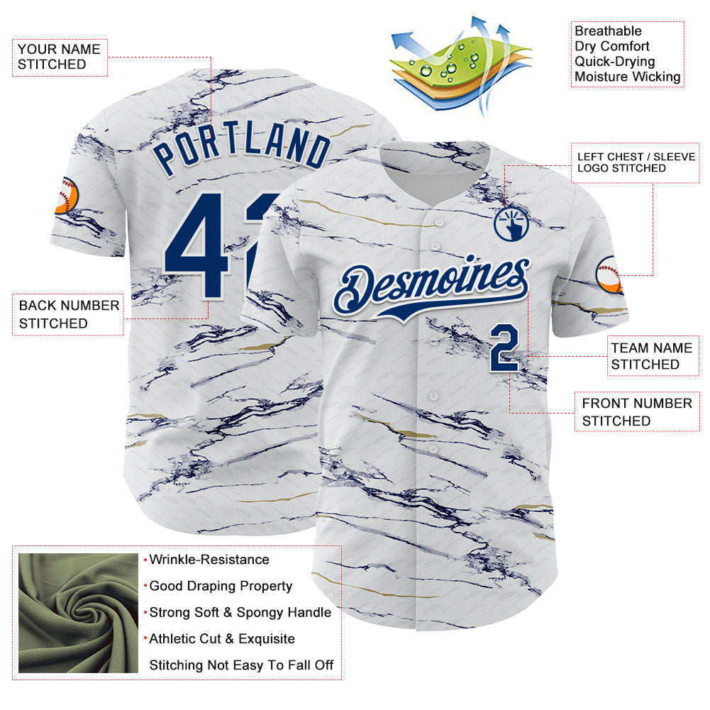 Custom White-US Navy Blue Italy Style Authentic Baseball Jersey view 3
