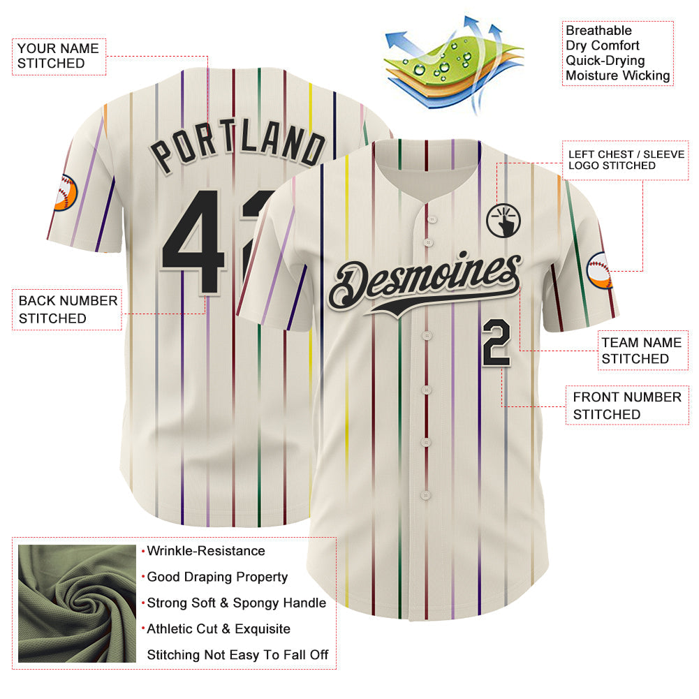 Custom Cream-Black Japan Style Authentic Baseball Jersey view 3