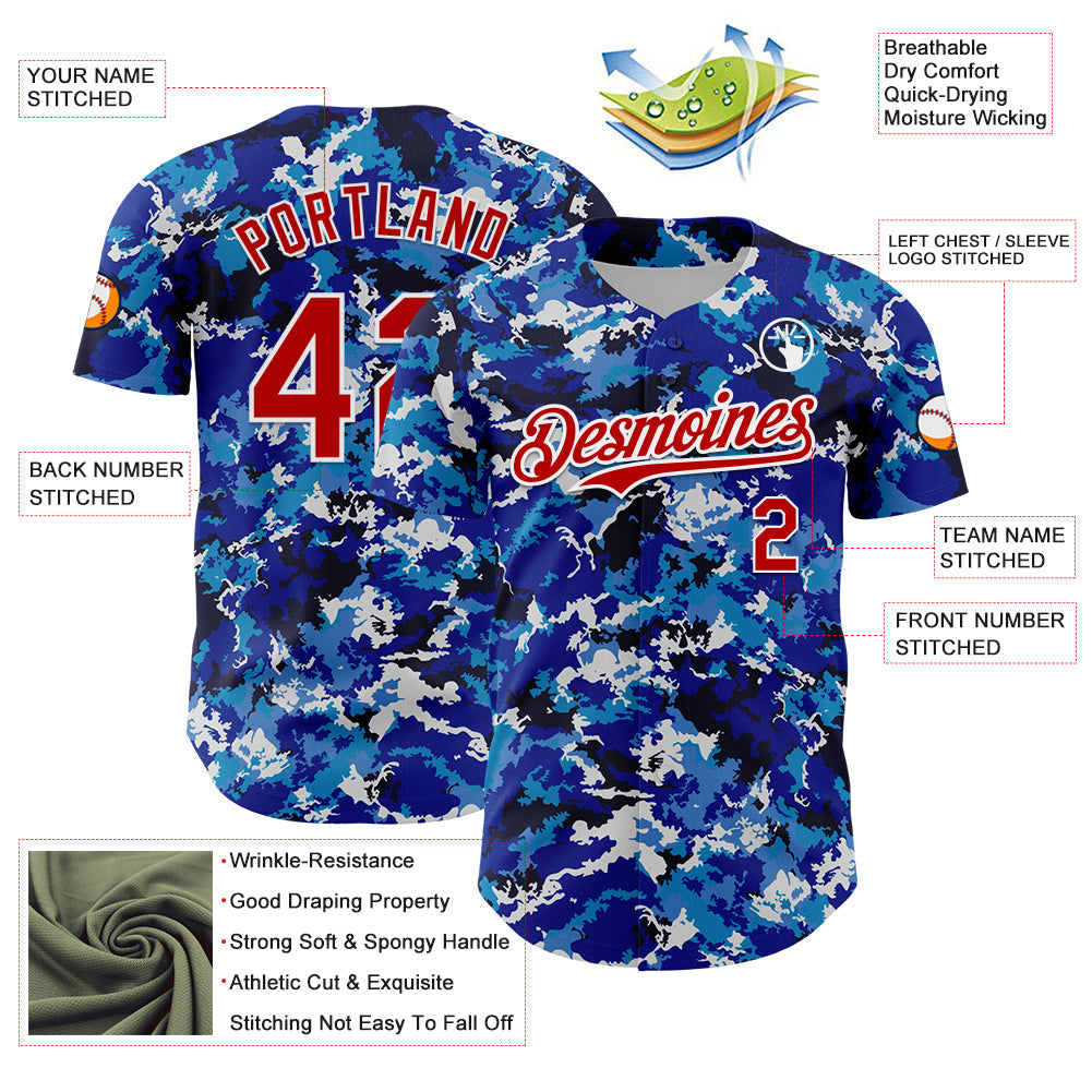Custom Blue Red-White Japan Style Authentic Baseball Jersey view 3