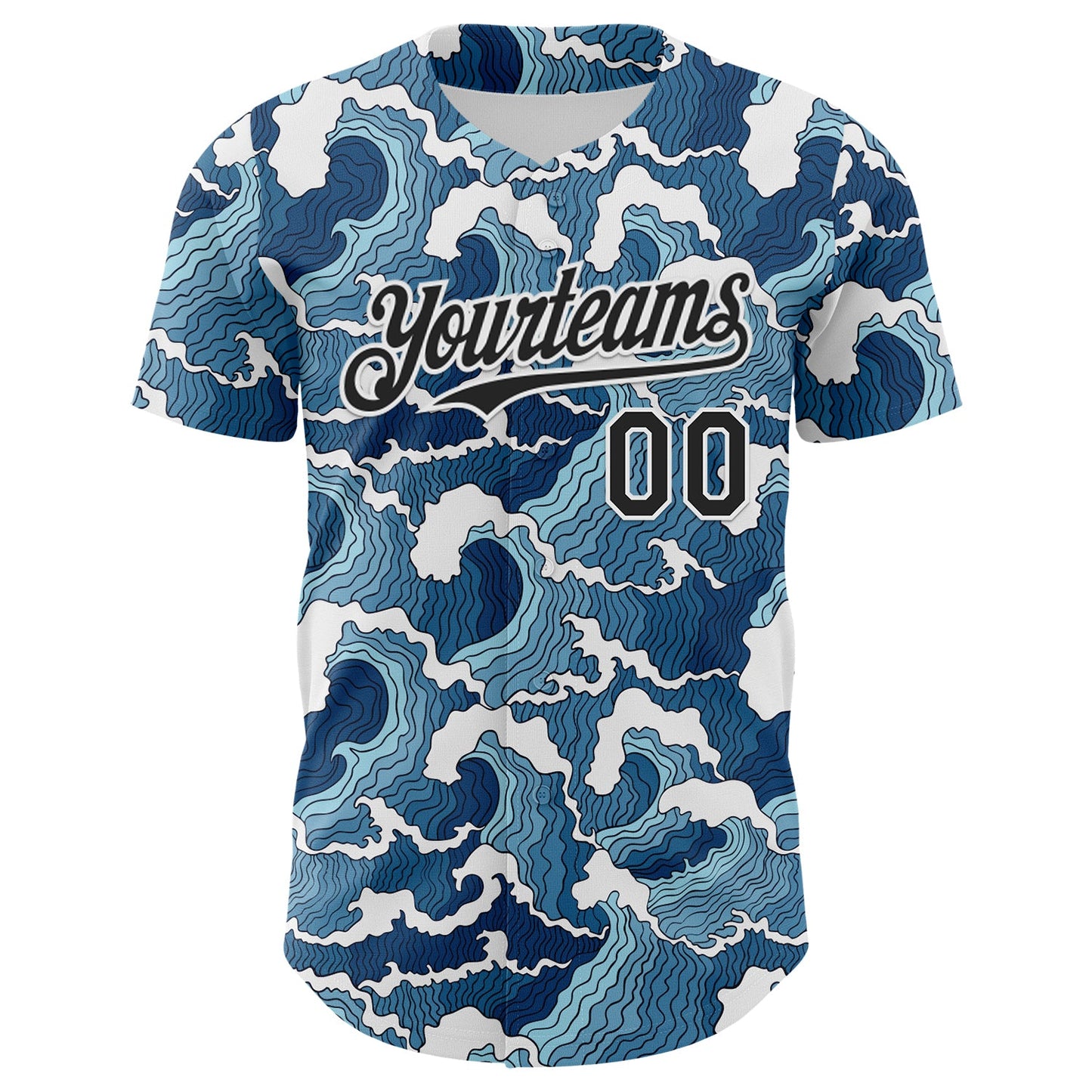 Custom Blue Black-White Japan Style Authentic Baseball Jersey view 2