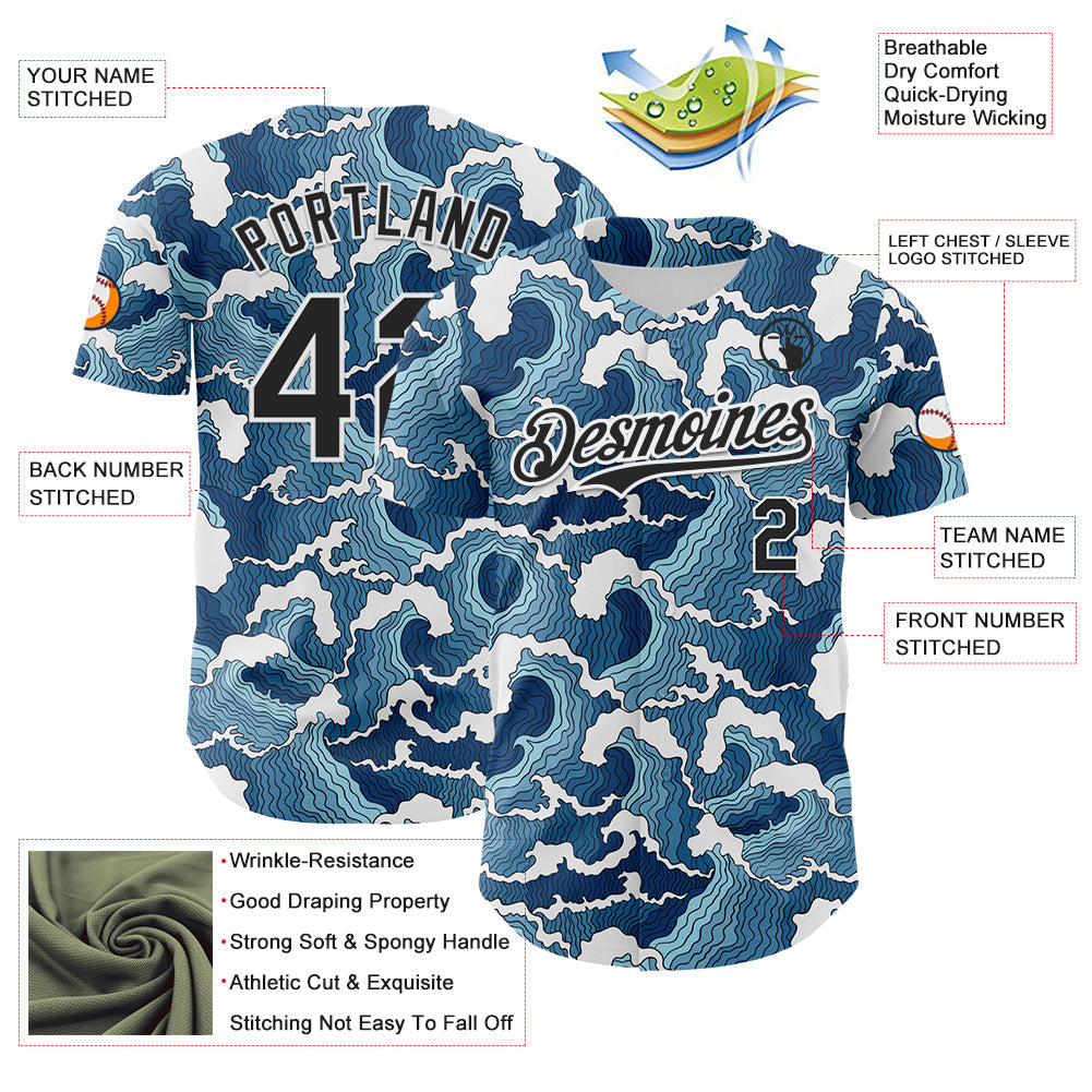 Custom Blue Black-White Japan Style Authentic Baseball Jersey view 3