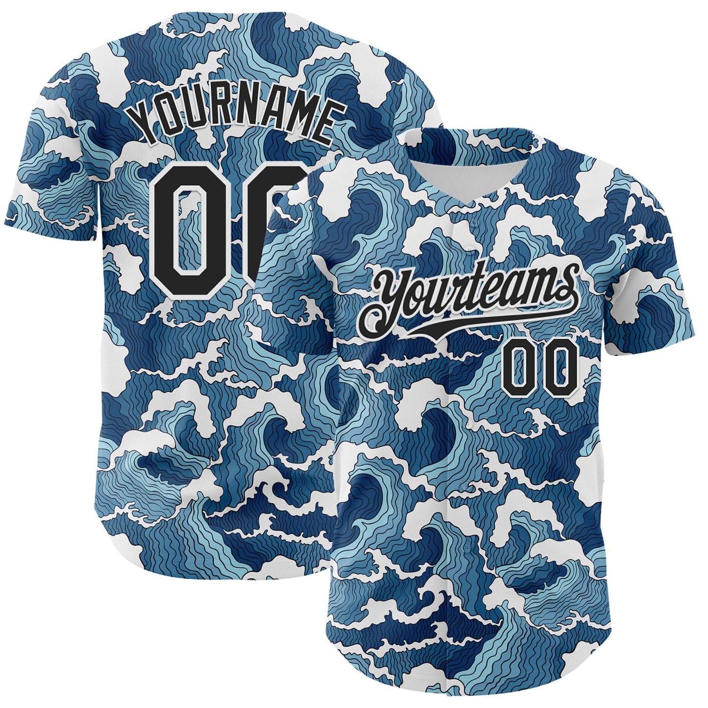 Custom Blue Black-White Japan Style Authentic Baseball Jersey - Main View