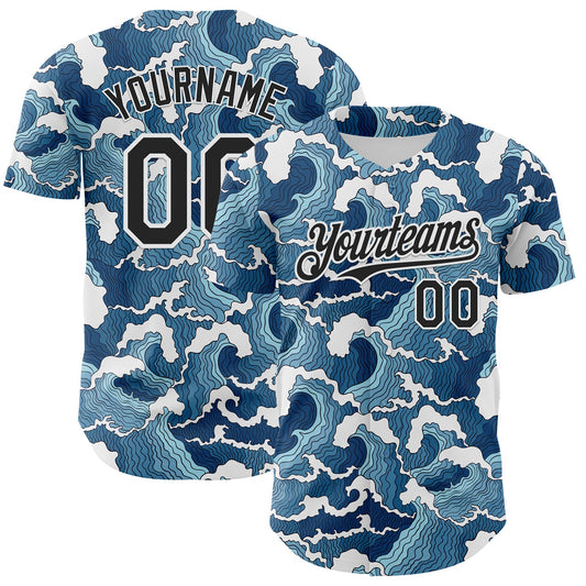 Custom Blue Black-White Japan Style Authentic Baseball Jersey - Main View