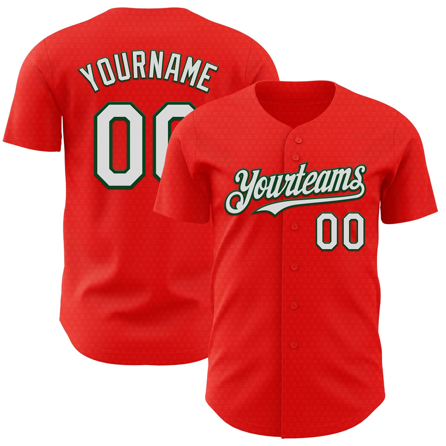 Custom Red White-Green Portugal Style Authentic Baseball Jersey - Main View