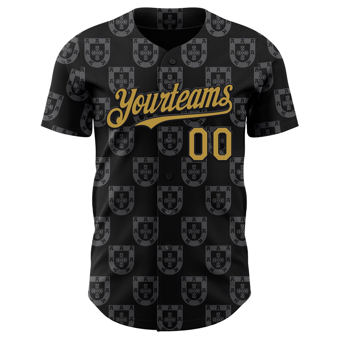 Custom Black-Old Gold Portugal Style Authentic Baseball Jersey view 2
