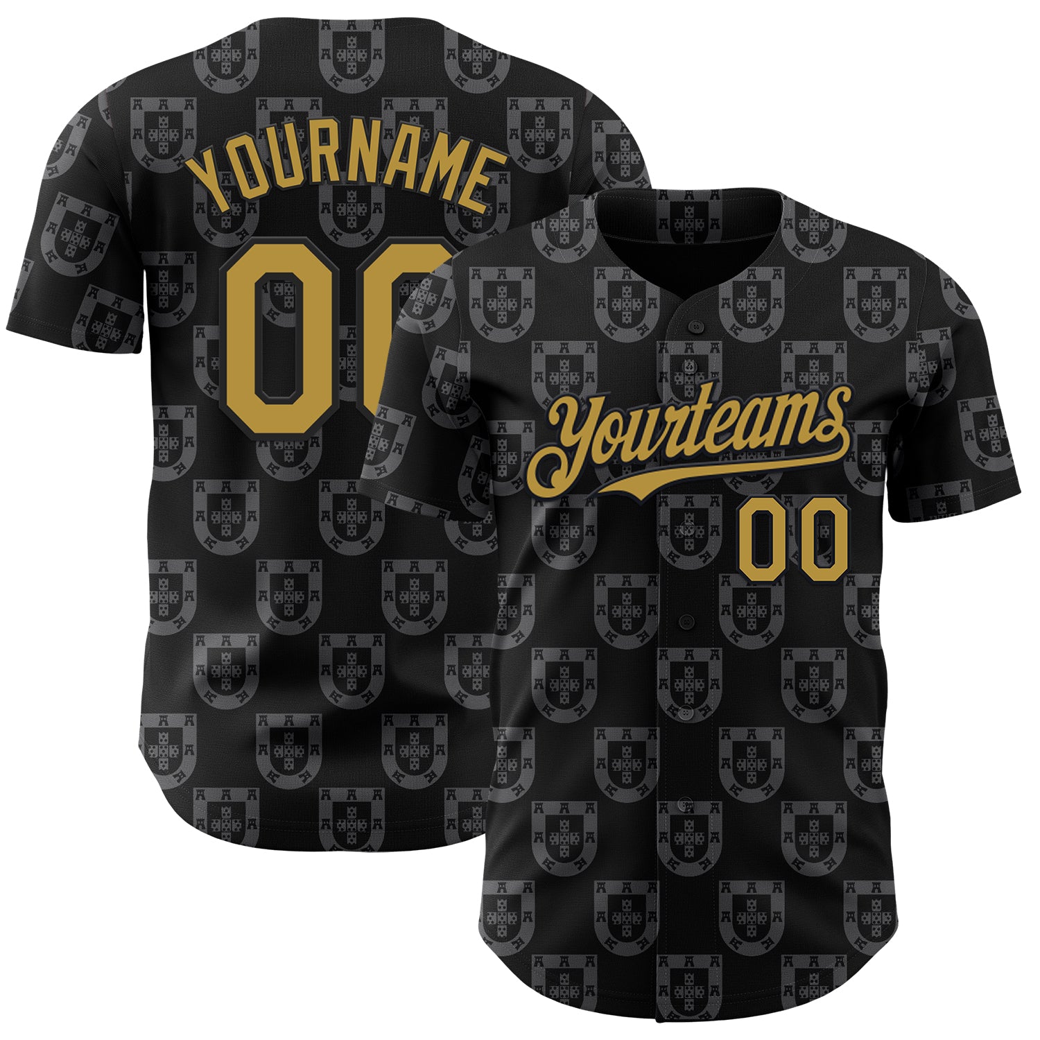 Custom Black-Old Gold Portugal Style Authentic Baseball Jersey - Main View