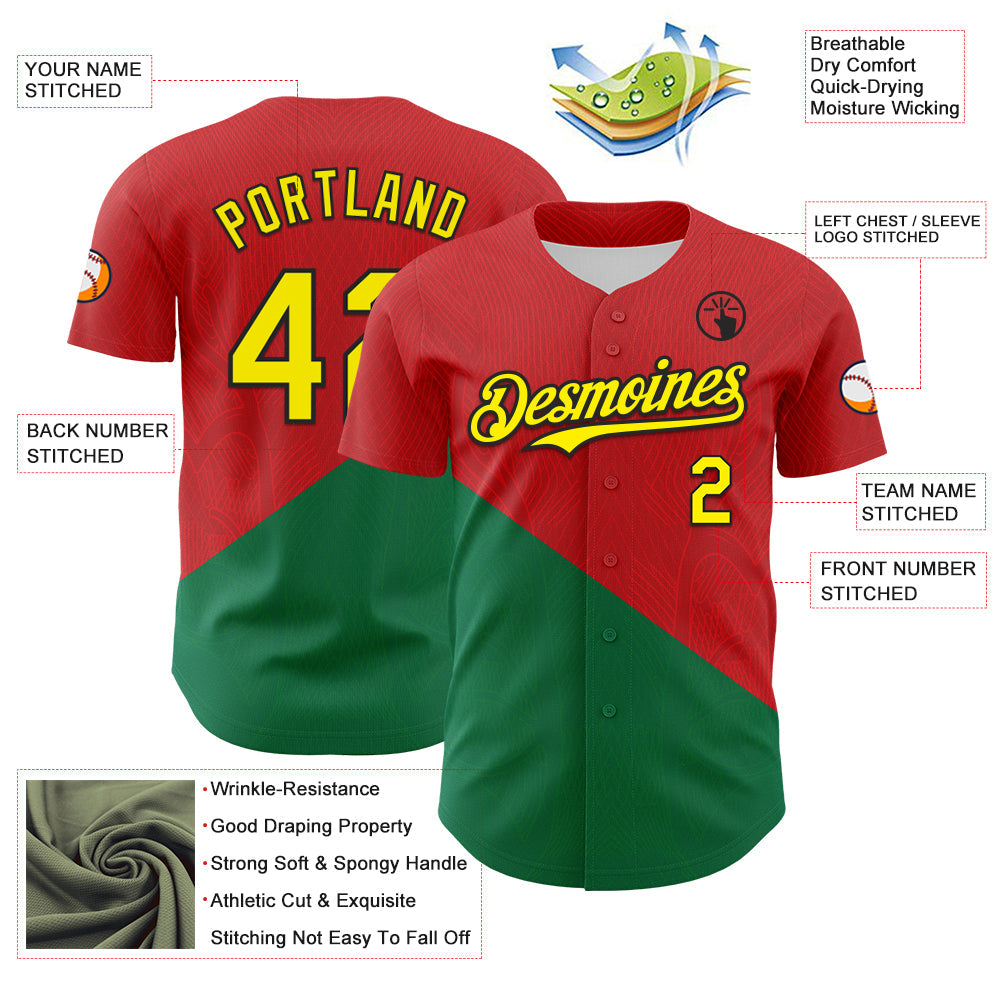 Custom Red Light Yellow Green-Black Portugal Style Authentic Baseball Jersey view 3