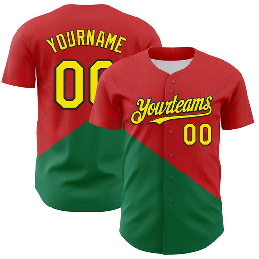 Custom Red Light Yellow Green-Black Portugal Style Authentic Baseball Jersey - Main View