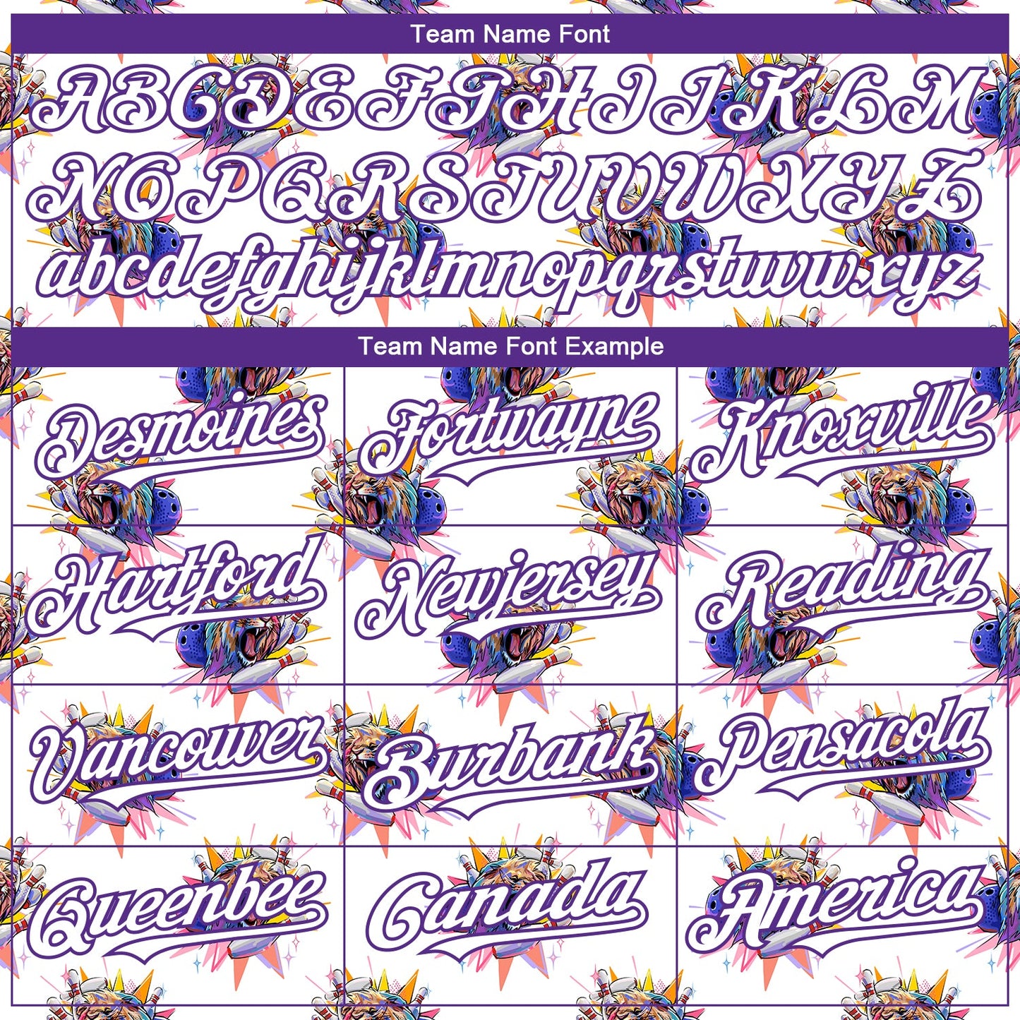 Custom White Purple 3D Pattern Design Growling Lion Among The Bowling Authentic Baseball Jersey view 4