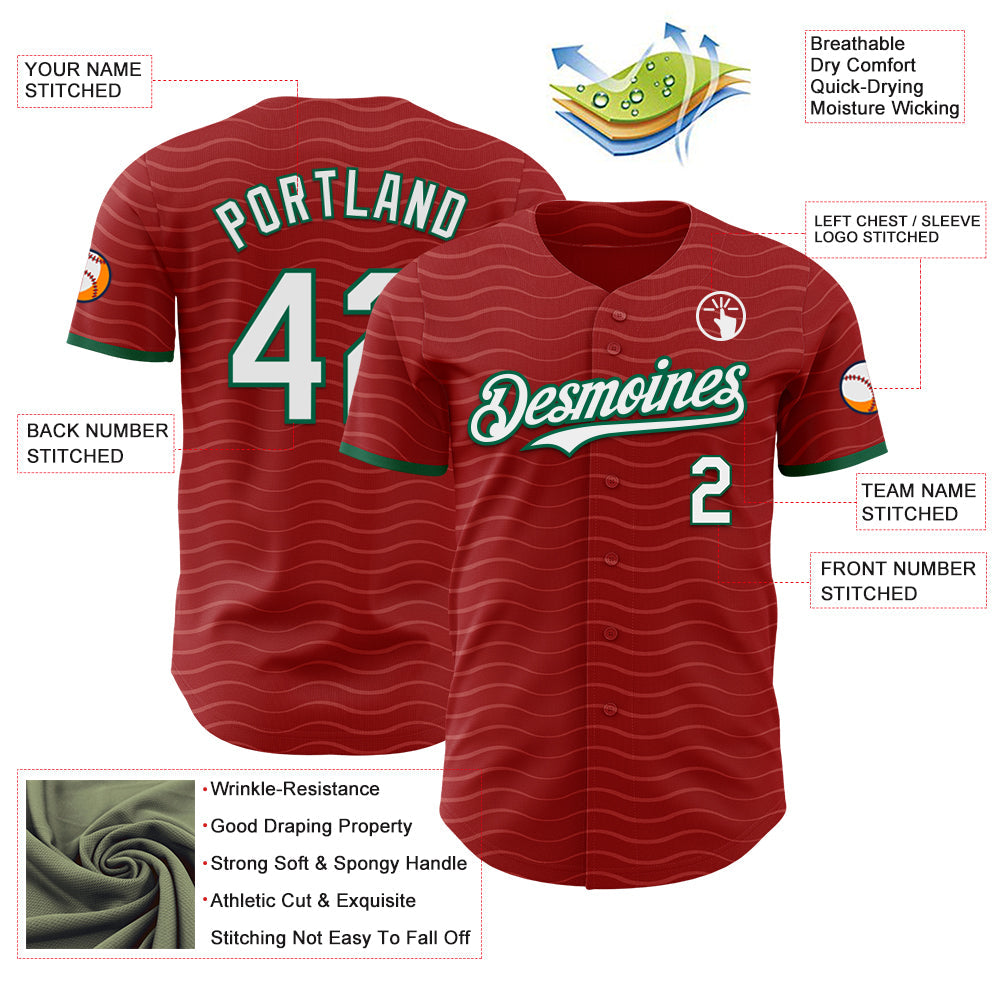 Custom Red White-Kelly Green Portugal Style Authentic Baseball Jersey view 3