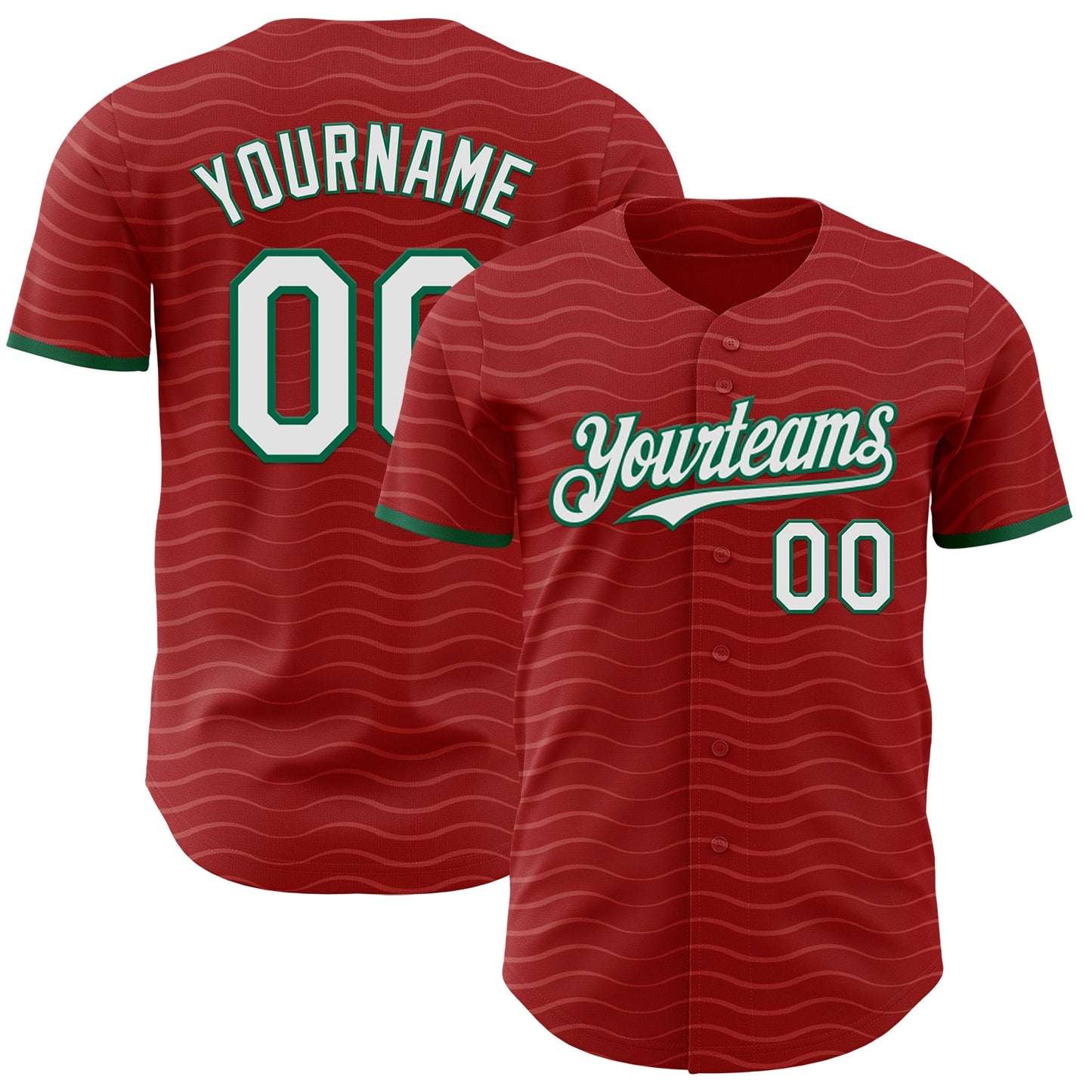 Custom Red White-Kelly Green Portugal Style Authentic Baseball Jersey - Main View