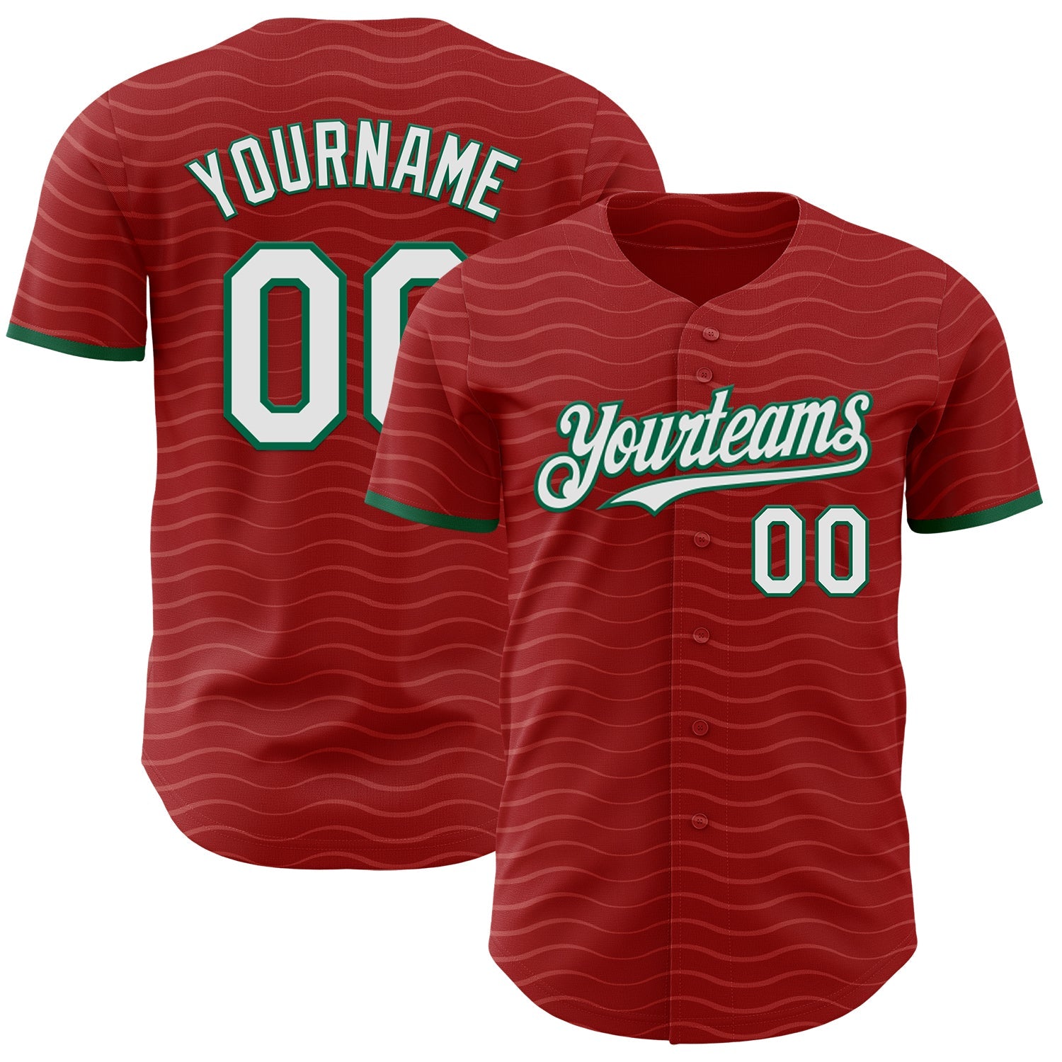 Custom Red White-Kelly Green Portugal Style Authentic Baseball Jersey - Main View