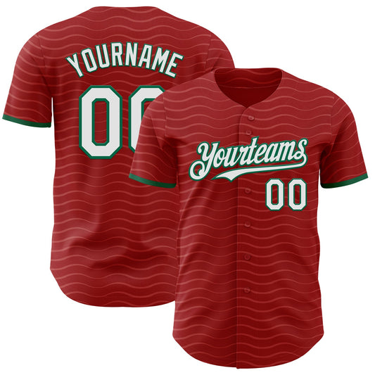 Custom Red White-Kelly Green Portugal Style Authentic Baseball Jersey - Main View