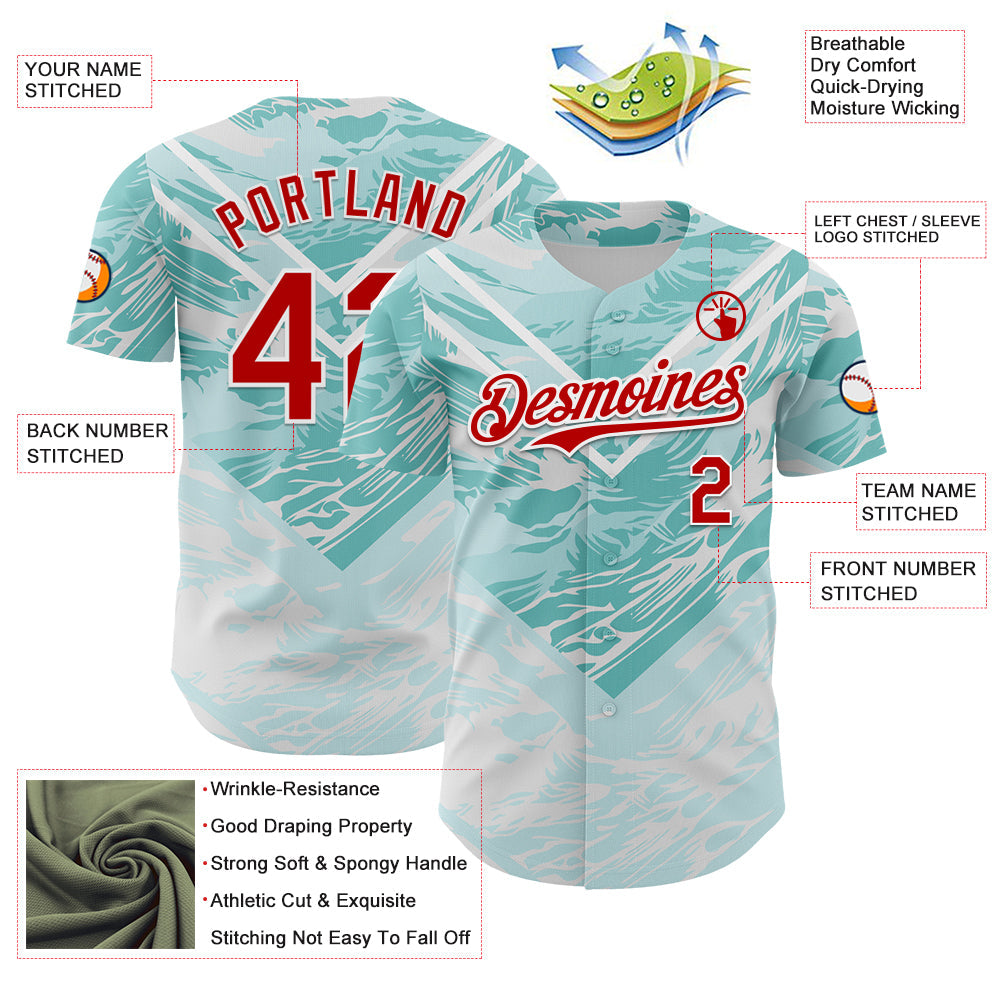 Custom Ice Blue Red-White Portugal Style Authentic Baseball Jersey view 3