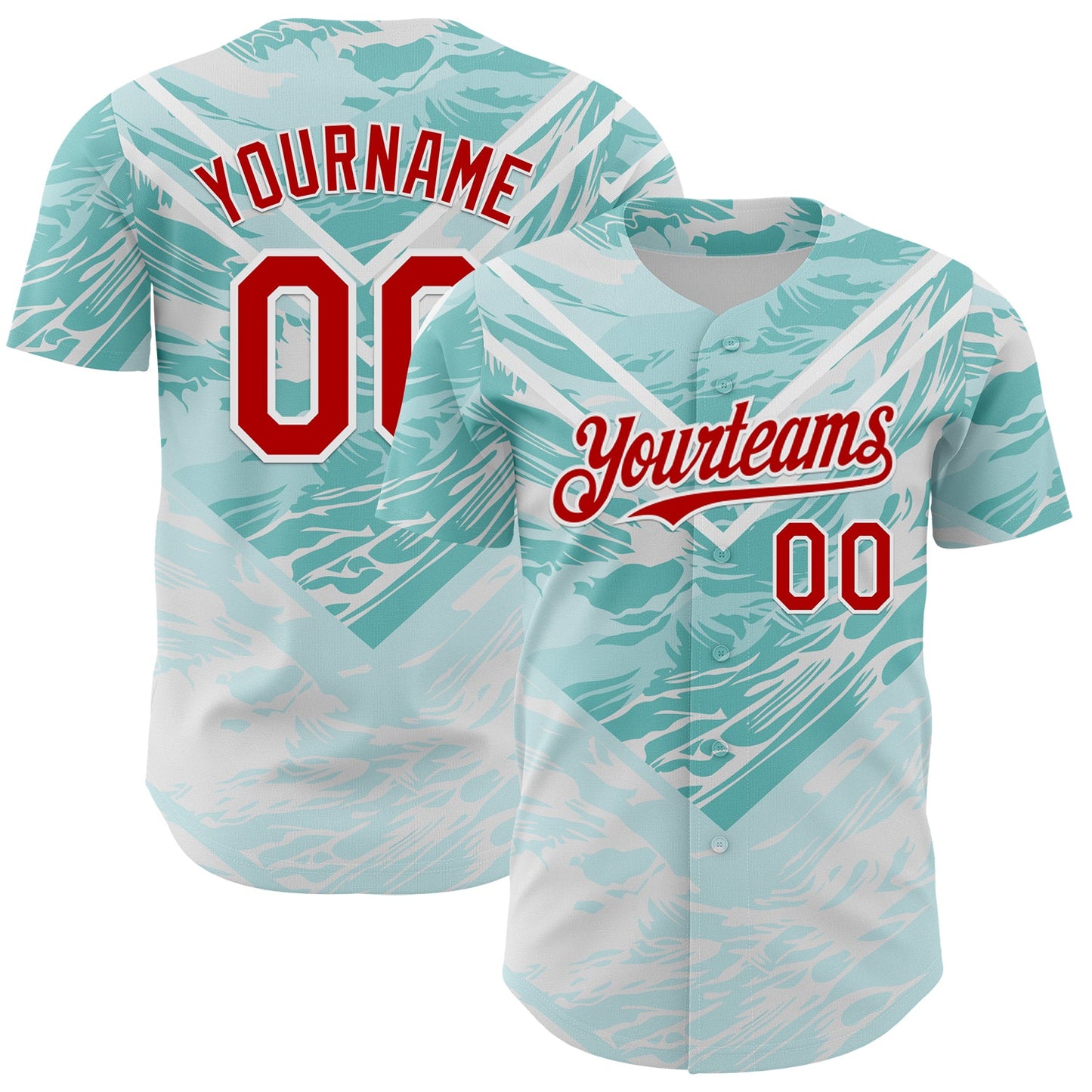 Custom Ice Blue Red-White Portugal Style Authentic Baseball Jersey - Main View