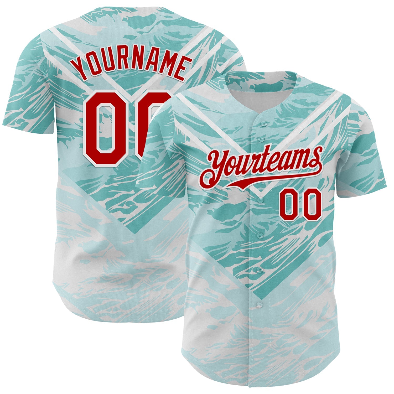 Custom Ice Blue Red-White Portugal Style Authentic Baseball Jersey - Main View