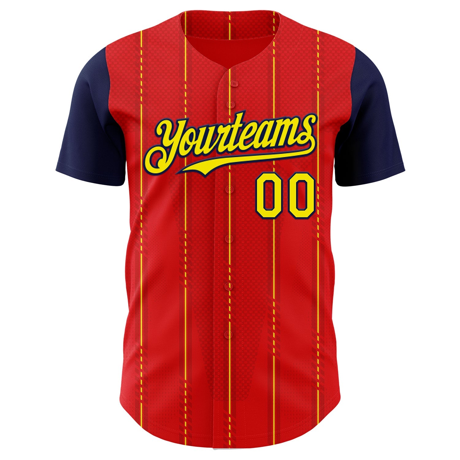 Custom Red Light Yellow-Navy Spain Style Authentic Baseball Jersey view 2