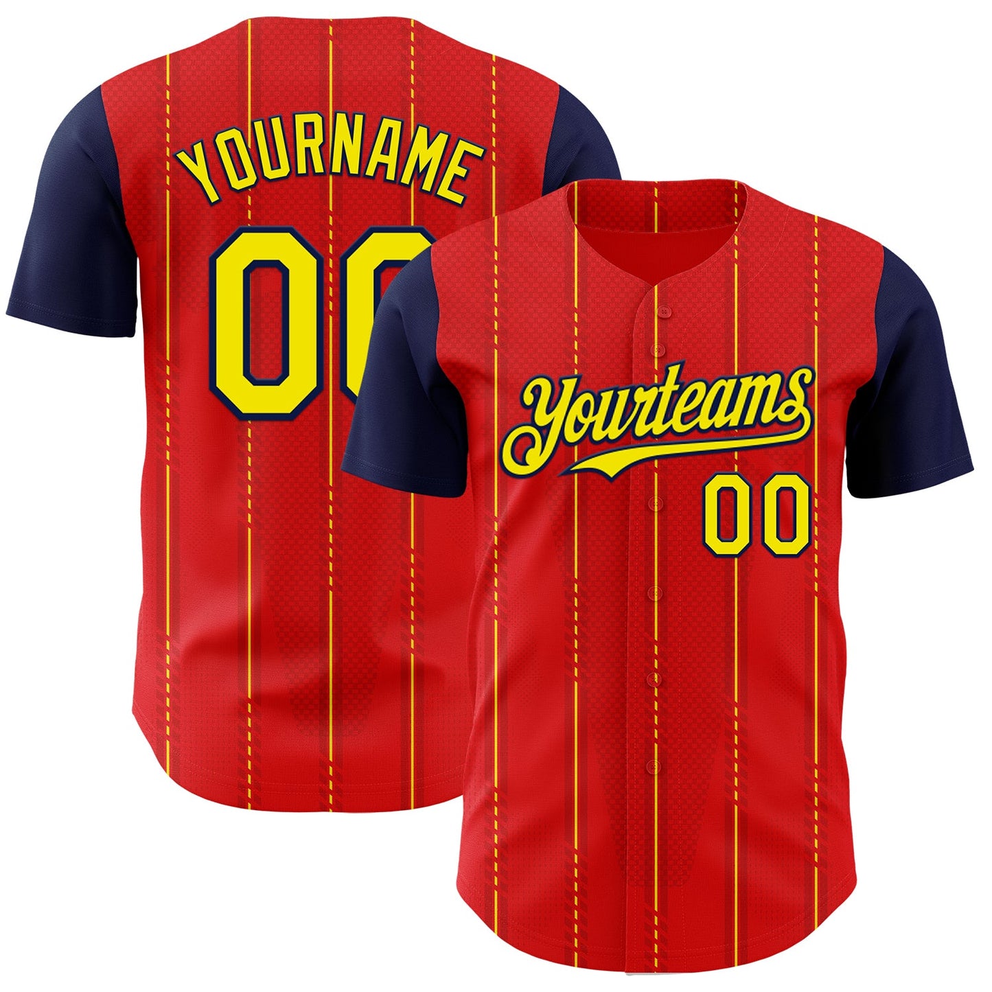 Custom Red Light Yellow-Navy Spain Style Authentic Baseball Jersey - Main View