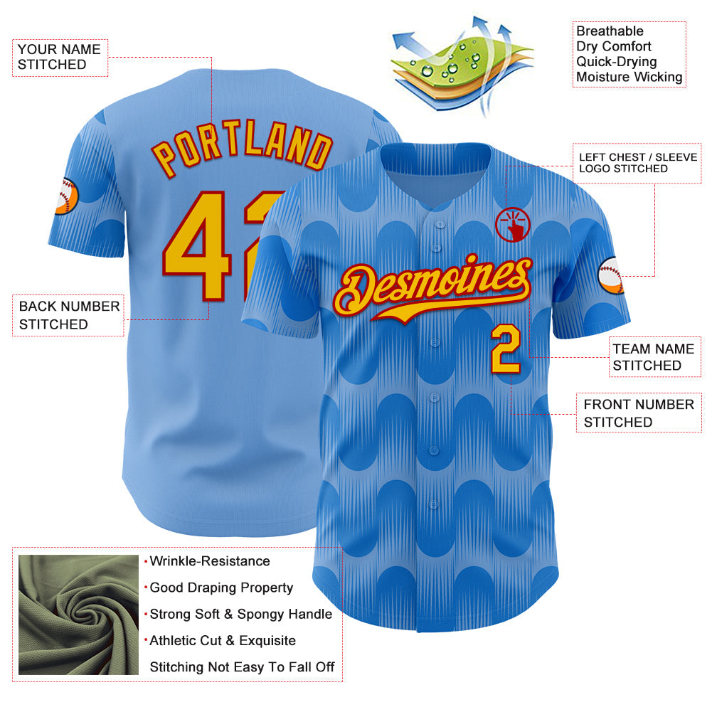 Custom Light Blue Yellow-Red Spain Style Authentic Baseball Jersey view 3
