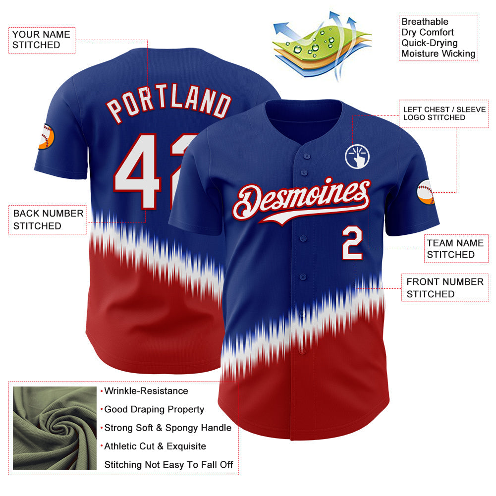 Custom Royal White-Red USA Style Authentic Baseball Jersey view 3