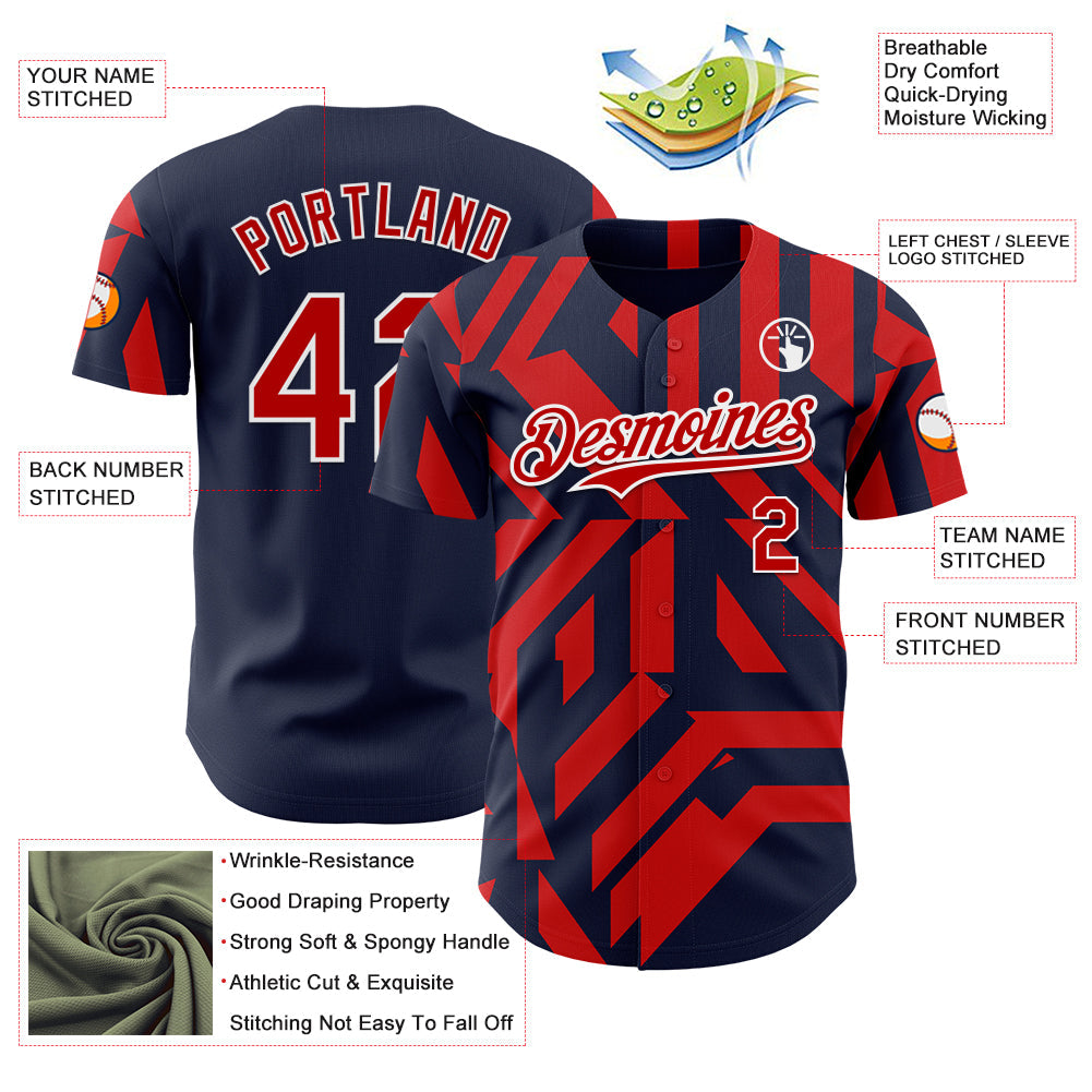 Custom Navy Red-White USA Style Authentic Baseball Jersey view 3