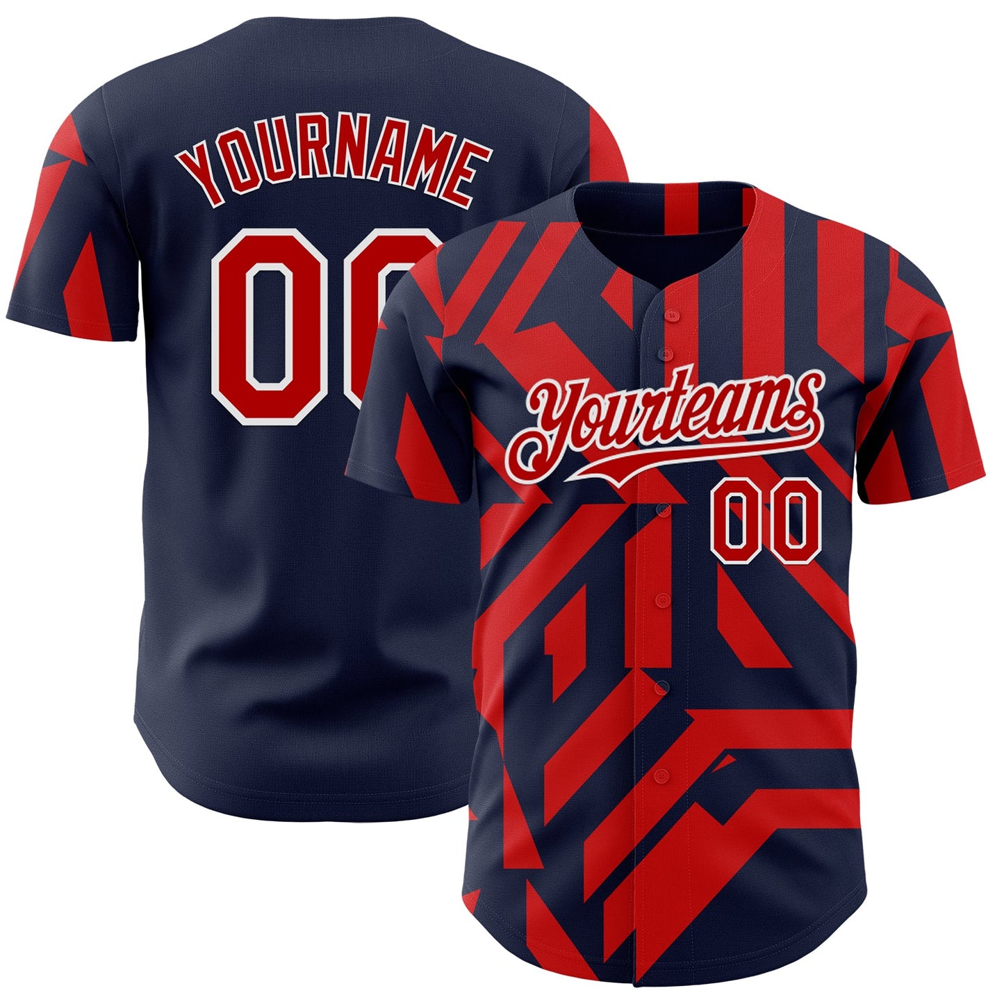 Custom Navy Red-White USA Style Authentic Baseball Jersey - Main View