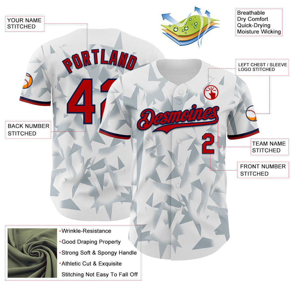 Custom White Red Silver-Navy USA Style Authentic Baseball Jersey view 3