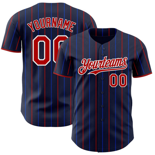 Custom Navy Red Blue-White USA Style Authentic Baseball Jersey - Main View