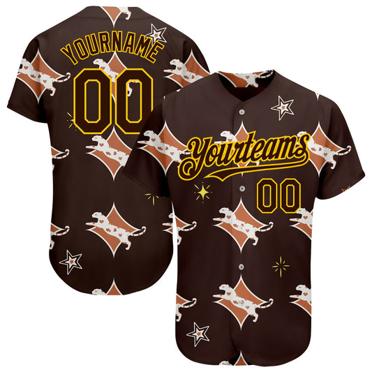 Custom Brown Yellow 3D Pattern Design Leopard Authentic Baseball Jersey - Main View
