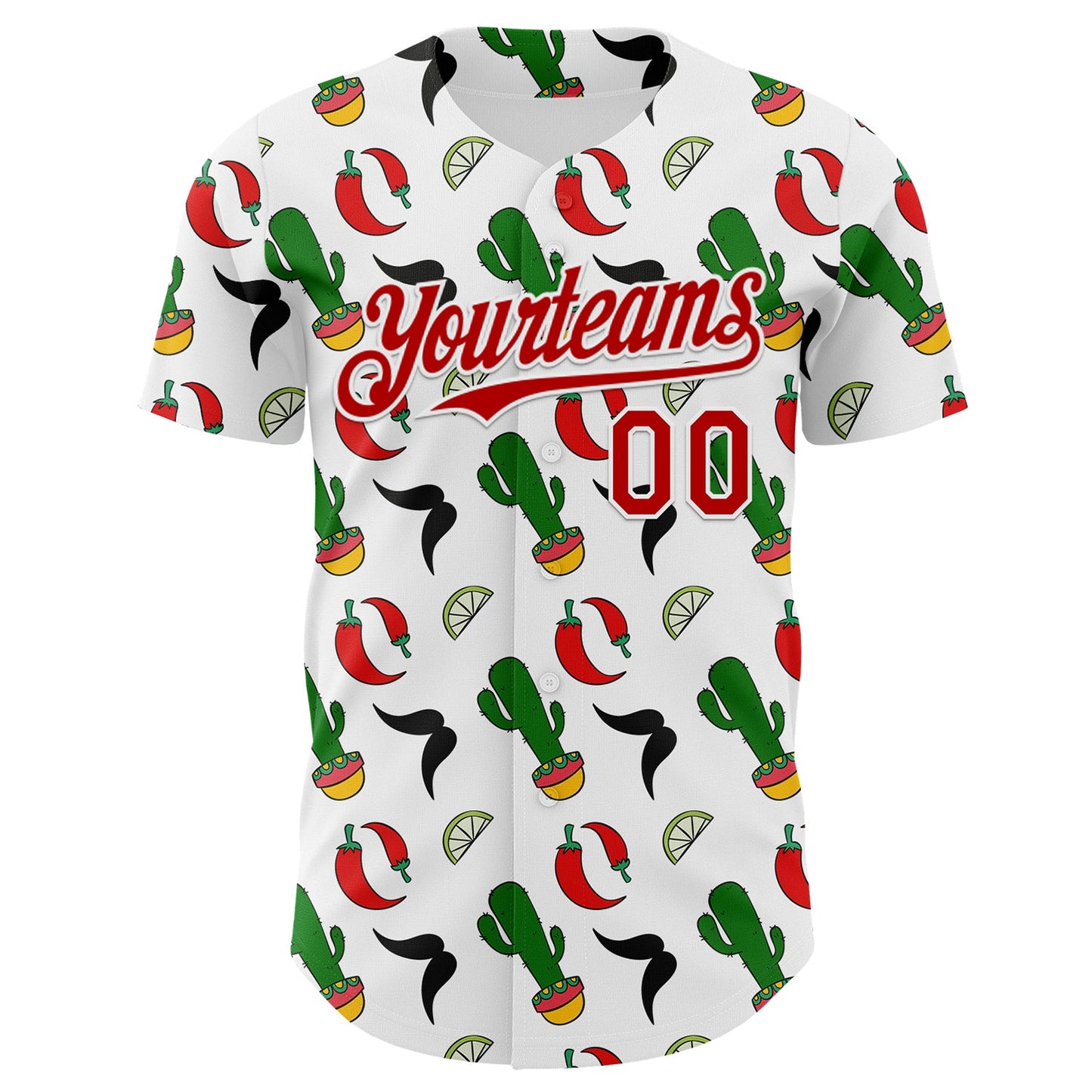 Custom White-Red Mexican Cinco de Mayo Fiesta Chili Cactus Authentic Baseball Jersey view 2