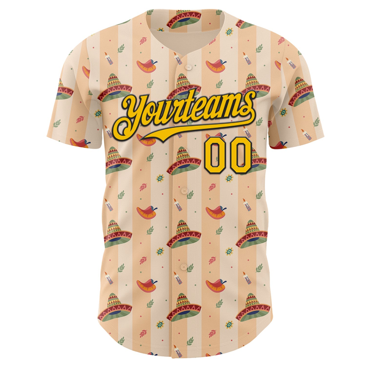 Custom Yellow-Black Cinco de Mayo Fiesta Mexican Sombrero Authentic Baseball Jersey view 2