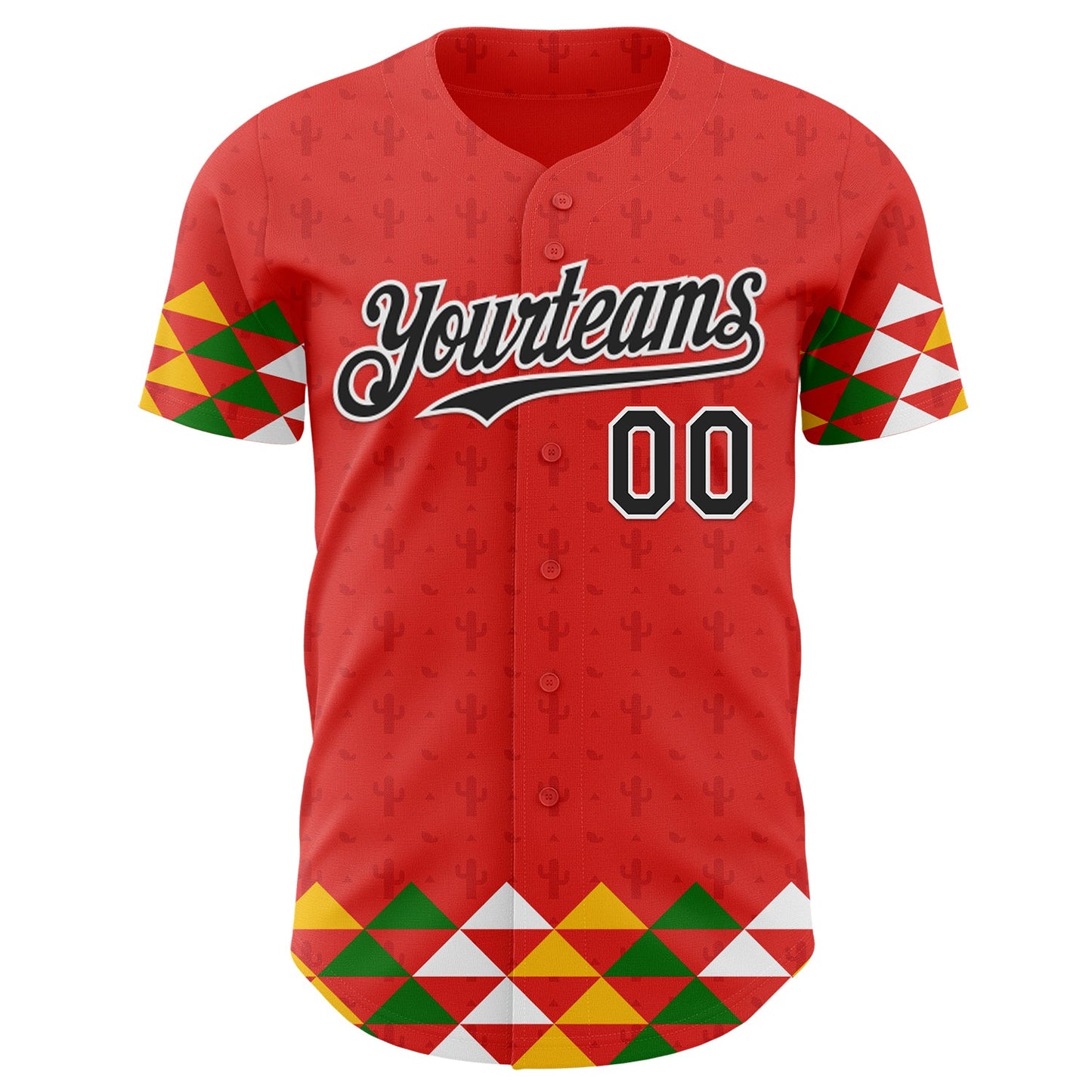 Custom Red Black-White Cinco de Mayo Fiesta Cactus Authentic Baseball Jersey view 2