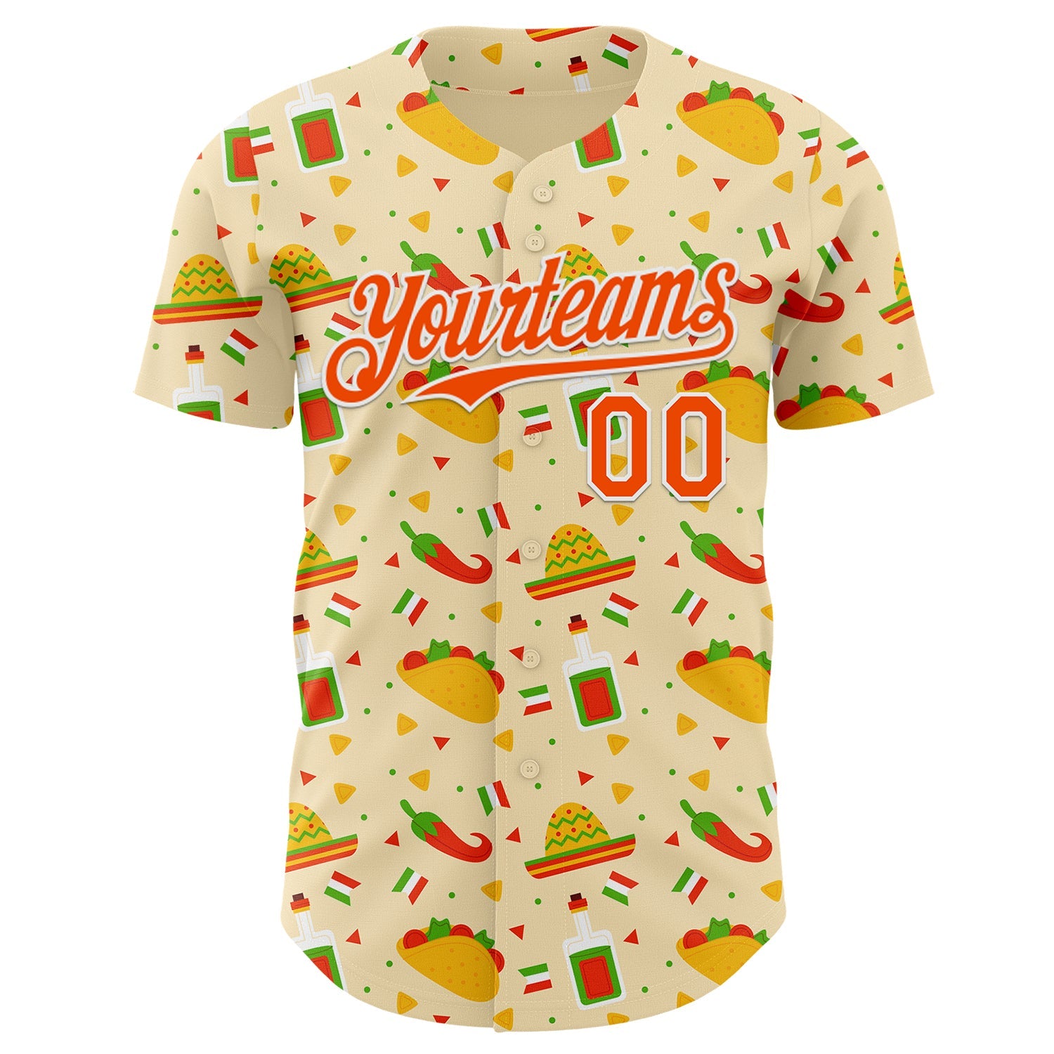 Custom Yellow Orange-White Cinco de Mayo Fiesta Mexican Folk Art Taco Authentic Baseball Jersey view 2