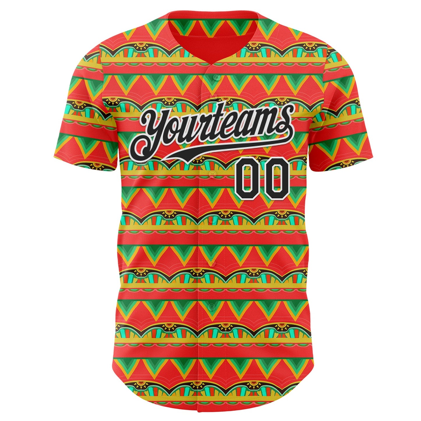 Custom Red Black-White Cinco de Mayo Tribal Pattern Authentic Baseball Jersey view 2